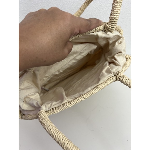 Marabelle Round Natural Straw Rattan Handbag w/Gold Flecks Travel Boho Beach - Picture 3 of 6